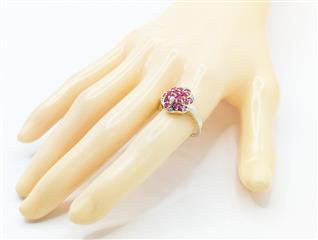 14k 3.8g Solid Yellow Gold Synthetic Spinel Swirl Bouquet Diamond Ring Size-7